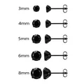 Pendientes de botón de circonita negra y acero inoxidable, de 3 mm hasta los 8 mm - Negro + Circonia Negra / 6mm (Individual)