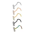 Set de 5 piercings de nariz en acero inoxidable con tres cristales de varios colores - Triple Diamante Barra Curva / Dorado