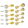 Gold titanium steel four-prong stud earrings set with double cubic zirconia stones - White Zirconia Style / 6mm / Gold