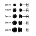 Black stainless steel four-prong cubic zirconia stud earrings in sizes from 3mm to 8mm - 6mm (Single) / Black + Black Zirconia