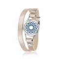 Roségoldenes Leder-Diffusor-Armband mit 25 mm Edelstahl-Medaillon im Blumendesign. - Schraubverschluss / Sonnenblume