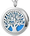 Colgante de aromaterapia de acero inoxidable árbol de la vida con almohadilla azul - Árbol de la Vida 1 / Colgante + 10 Almohadillas de Algodón