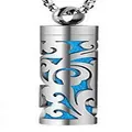 Collar difusor de perfume cilíndrico de acero inoxidable con almohadilla azul - Estilo de Patrón Calado con Núcleo Azul (CK-CG1) / Colgante + Núcleo de Algodón