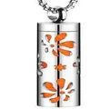 Collar con colgante de aromaterapia de acero inoxidable con flores naranjas - Estilo Pétalo Calado con Núcleo Naranja (CK-CG15) / Colgante + Núcleo de Algodón