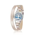 Eleganz Champagner Leder Wickel Diffusor Armband mit 316L Stahl Lebensbaum Medaillon - Schraubverschluss / Verwurzelter Baum