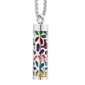 Collar de aromaterapia de acero inoxidable plateado con núcleo colorido en colgante - Estilo Floral Multicolor Calado (CK-CG5) / Solo Colgante
