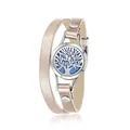 Roségoldenes Echtlederarmband Aromatherapie Diffusor Armband mit hohlem Baumdesign - Schraubverschluss / Lebensbaum