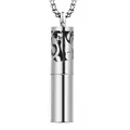 Elegante collar colgante de perfume cilíndrico de acero titanio plata con diseño de gato - Colgantes / PG29-Gato