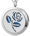 Elegante collar medallón de aromaterapia con diseño de rosa y fieltro azul - Rosa