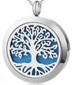 Collar relicario difusor de aromaterapia Árbol de la Vida en acero con fieltro azul. - Árbol de la vida 2 / Colgante + 10 Almohadillas de Algodón