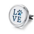 Stainless steel car vent aromatherapy clip featuring blue paw print LOVE cutout - LOVE / Vent Clip Only / Silver