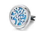Premium silver stainless steel car aromatherapy vent clip with Tree of Life and blue pad - Tree of Life Style 1 / Vent Clip Only / Silver