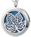 Collar relicario de aromaterapia de acero con hoja de plata y almohadilla de fieltro azul - Hoja de Arce 022