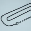 Premium black 60cm stainless steel box chain necklace with lobster clasp and extender - Square Pearl Chain / 2mm Wide (55+5cm) / Black