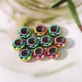 Close-up of iridescent sliding beads with rubber inner ring for adjustable bracelets. - Rainbow