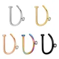 Set de cinco piercings de nariz en forma de D de acero inoxidable con circonita brillante - Piercing de nariz en D con circonia única / 1*10mm / Dorado