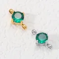 Roestvrijstalen connectoren met dubbele lus en groene zirkonia voor DIY-sieraden maken - Staal Kleur Zetting / Rond Groen Nano