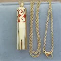 Close-up of golden stainless steel tube pendant for essential oil diffusion - Gold Pendant + Cotton Core + Necklace / Gold