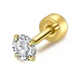 Eleganter goldener Ohrstecker mit Schraubverschluss und brillantem runden Zirkoniastein - Einzelstück / 3mm / Gold