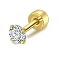 Minimalistischer goldener Titanstahl-Ohrstecker mit 4-Zinken runder AAA-Zirkonia - Einzelstück / 4mm / Gold