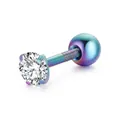 Rainbow colored stainless steel piercing stud with 4-claw AAA zircon and ball back - 3mm (Single Piece) / Rainbow
