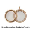 Detail view of 30mm rose gold rhinestone-studded stainless steel floating locket - 30mm (With Rhinestones) / Rose Gold