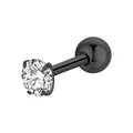 Black stainless steel stud earring with four-prong clear cubic zirconia and ball back - 8mm (Single Piece) / Black + White Rhinestone