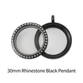 Detail of 30mm black stainless steel floating locket with sparkling rhinestone border - 30mm (With Rhinestones) / Black