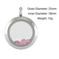 Gedetailleerde weergave van zilveren ronde glazen medaillon met roze kristallen, 25mm. - 25mm / Staalkleur