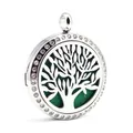 Collar medallón aromaterapia Árbol de la Vida plateado con diamantes de imitación verdes. - Estilo Árbol de la Vida 1(001) / Colgante Con Almohadillas Y Cadena