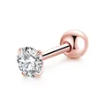 Elegant rose gold stainless steel four-prong clear zircon stud earring with screw ball back - 3mm (Single Piece) / Rose Gold + White Rhinestone