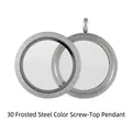 Macro view of a 30mm frosted stainless steel screw-top glass locket pendant detail - 30mm / Frosted Steel