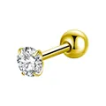 Minimalist gold plated stainless steel labret stud with 4-prong AAA cubic zirconia - 6mm (Single Piece) / Gold + White Rhinestone