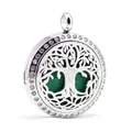 Collar aromaterapia árbol de la vida plateado de acero con almohadilla verde y cristales - Estilo Árbol de la Vida 3(007) / Colgante Con Almohadillas Y Cadena