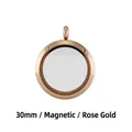 Elegante colgante relicario de cristal magnético de acero inoxidable oro rosa 30mm - 30mm / Rosa oro