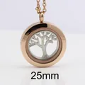 Elegant 25mm rose gold stainless steel locket pendant with tree of life design - 25mm / Rose Gold
