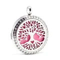 Collar relicario aromaterapia árbol de la vida en acero inoxidable con diamantes y almohadilla rosa - Estilo Árbol de la Vida Corazón (003) / 30mm (Colgante Solo)