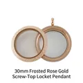 Detailed view of 30mm frosted rose gold stainless steel screw-top glass locket - 30mm / Matte Rose Gold