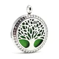Relicario de aromaterapia árbol de la vida en acero inoxidable con almohadilla verde - Estilo Árbol de la Vida (004) / 30mm (Colgante Solo)