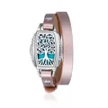 Elegant stainless steel rectangular aromatherapy locket bracelet with pink leather strap - Light Pink (Tree of Life)