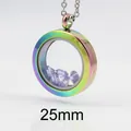 25mm rainbow stainless steel floating glass locket pendant with purple crystals - 25mm / Rainbow