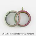 Detail view of 30mm stainless steel rainbow and frosted glitter screw locket pendants - 30mm / Frosted Multicolor