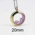 20mm rainbow stainless steel round glass locket pendant containing pink crystals - 20mm / Rainbow