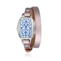 Rectangular stainless steel aromatherapy locket bracelet with rose gold leather wrap strap - Rose Pink (Geometric)