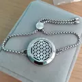 Silver stainless steel 25mm aromatherapy locket bracelet with an adjustable slide buckle - Flower of Life Single (23)