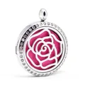 Colgante de aromaterapia de acero inoxidable con diseño de rosa y almohadilla rosa - Estilo Rosa (010) / 30mm (Colgante Solo)