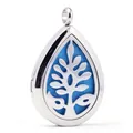 Collar difusor de aromaterapia de acero inoxidable en forma de gota con almohadilla azul - Estilo Árbol de la Vida (E009) / Colgante + 10 Almohadillas de Algodón