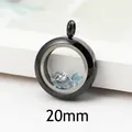 Elegant 20mm black round stainless steel magnetic glass locket pendant with blue crystals - 20mm / Black