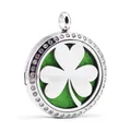 Medallón de aromaterapia de acero con trébol, diamantes y almohadilla verde. - Estilo Trébol (012) / 30mm (Colgante Solo)