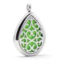 Elegante collar difusor de aromas en forma de gota de acero inox con fieltro verde - Estilo de Patrón Floral (E013) / Solo Colgante (Sin Cadena)